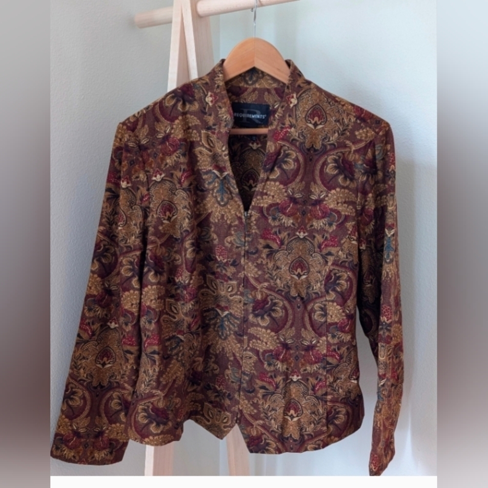 Vintage Paisley Print Bomber Jacket in Chocolate Brown/Rust